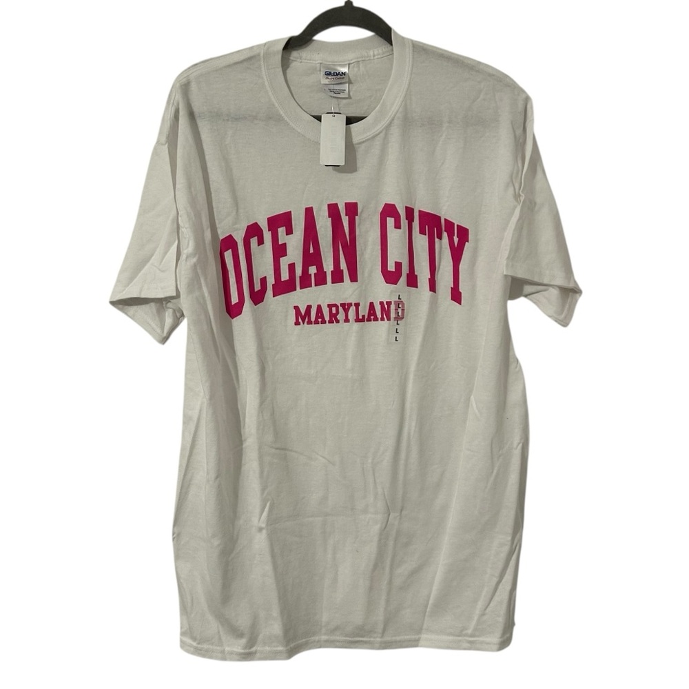 NEW White & Pink Ocean City Maryland Top Shirt Casual Tee Women’s Unisex Large!